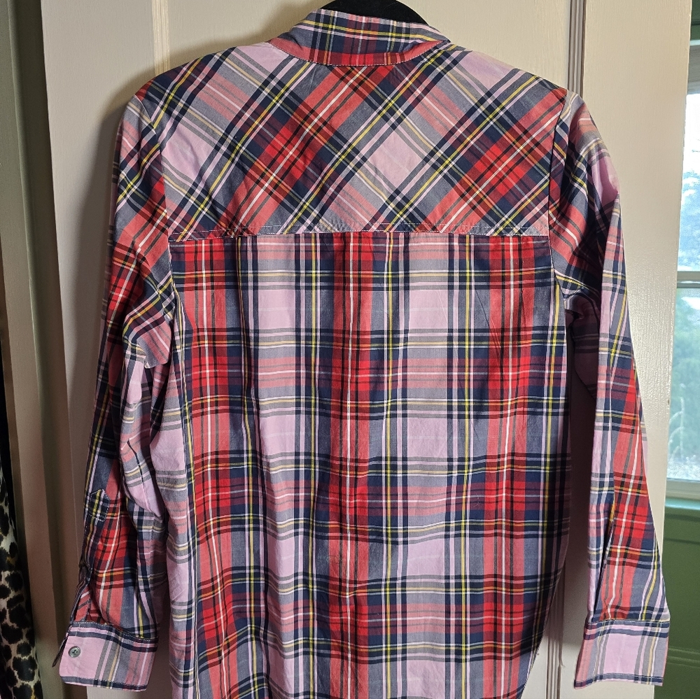 J. Crew Pink And Red Plaid Rhinestone Top Size 0 - Picture 5 of 6
